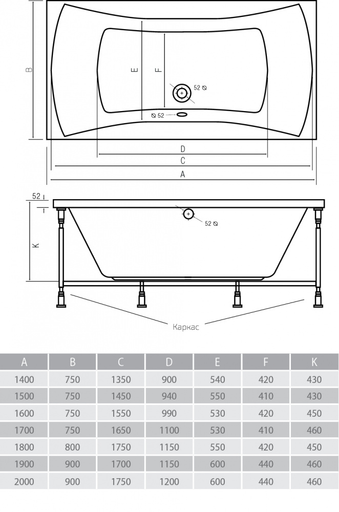 Акриловая ванна ALPEN Luna 200 AVP0038 - Вид №2