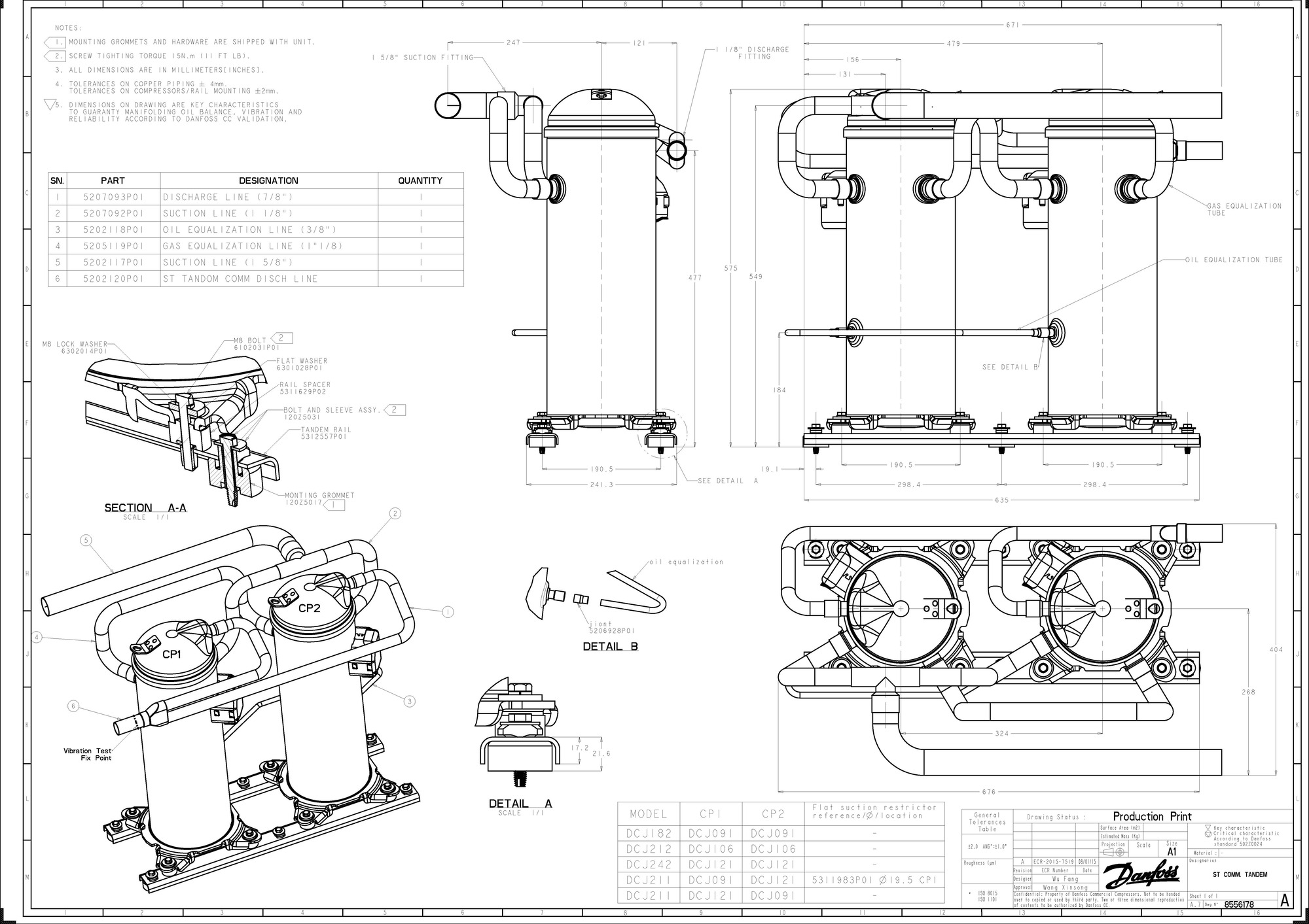 Danfoss DCJ — Герметичные спиральные компрессоры, R401A DCJ106T4LC8 Компрессор спиральный 121L5035  - Вид №6