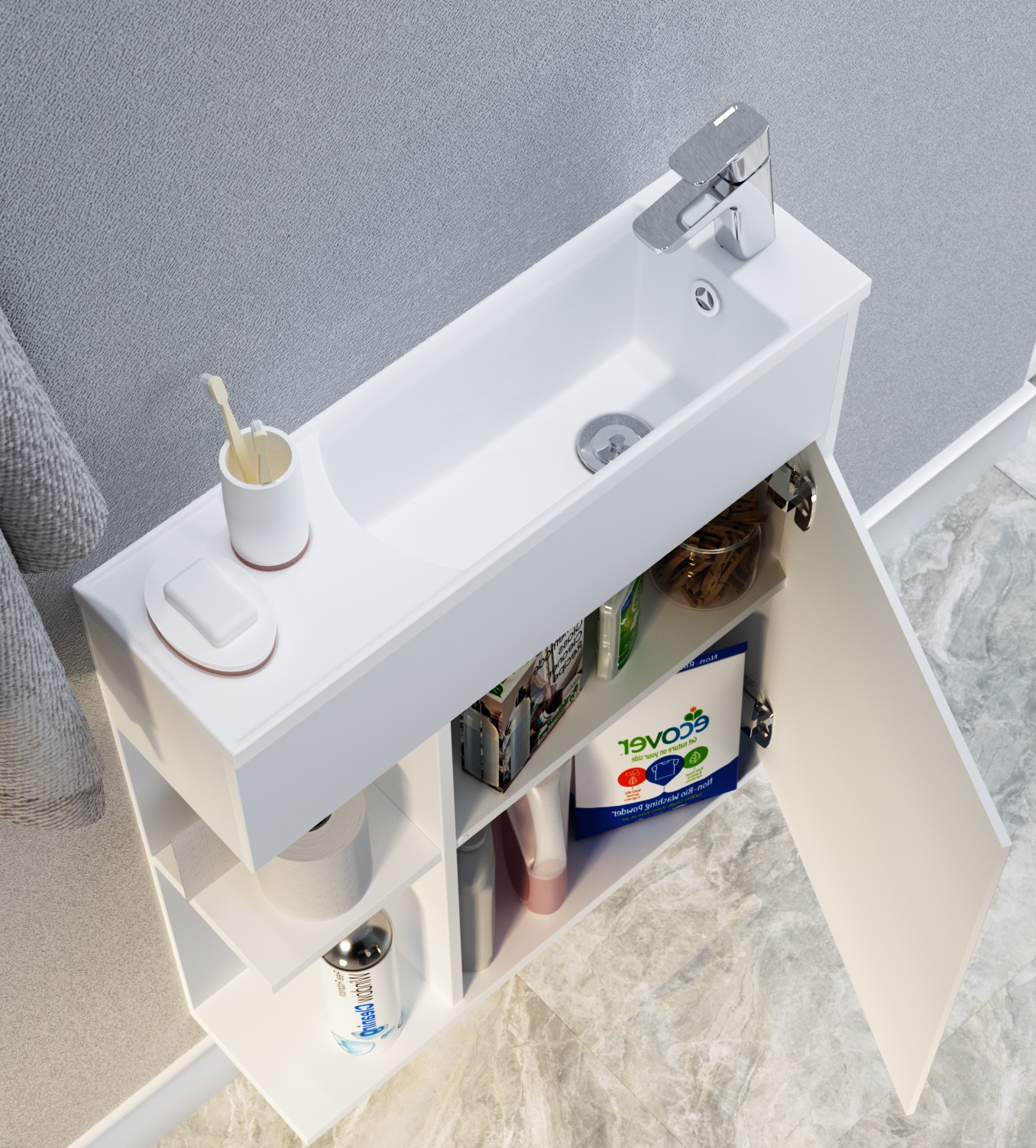 У94633 Тумба с раковиной Stretto 70П 1д. Белый глянец 1 Marka Stretto  - Вид №6