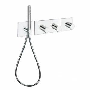 CRIXT767 Внешние части термостатического смесителя для CRICS718 с ручным душем против известкового налета, гибким шлангом LONG LIFE и металлической пластиной Cristina Rubinetterie