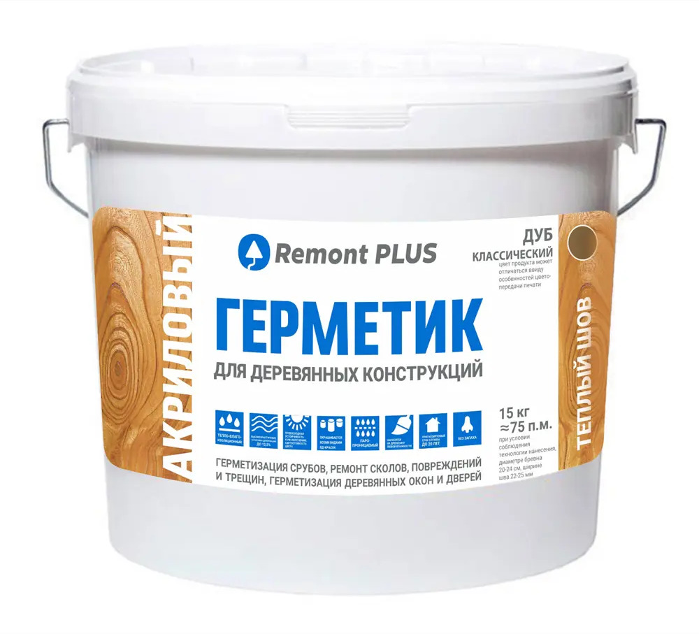 83518151 Герметик акриловый Remont PLUS для деревянных конструкций дуб классический 10 л STLM-0041673