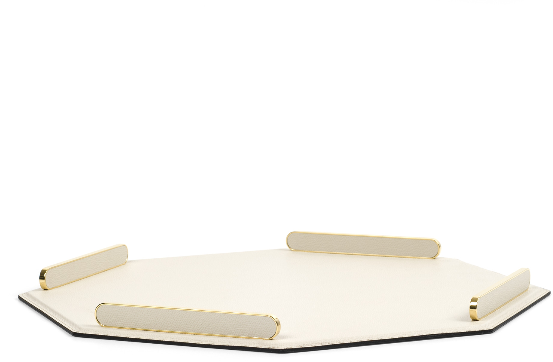 Восьмиугольный поднос Este - 33X33 см/металлическая отделка_вороненная латунь/плетеная кожа_темно-серый