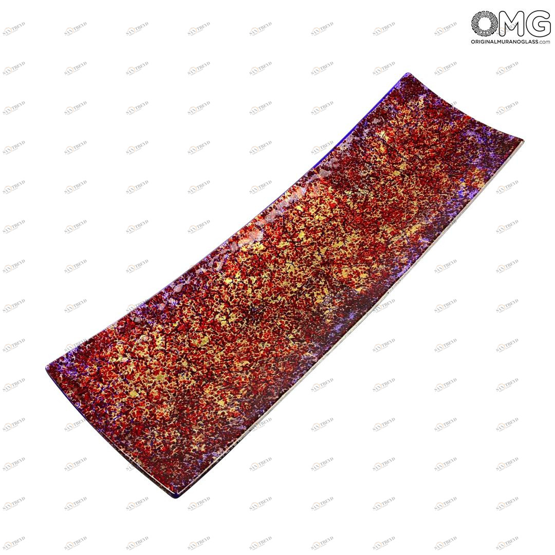 2496 ORIGINALMURANOGLASS Прямоугольное красное блюдо с золотом - мураснкое стекло - Original Murano Glass OMG 60 см 