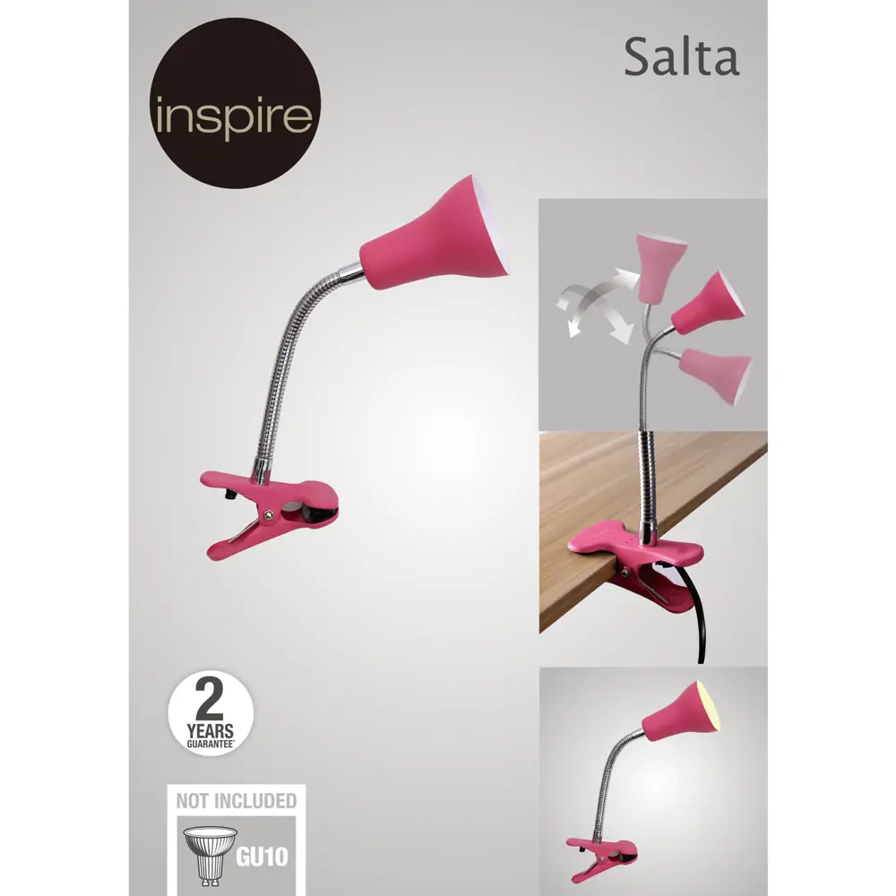 Рабочая лампа настольная Inspire Salta на прищепке, цвет розовый 82551255 STLM-2012326  - Вид №4