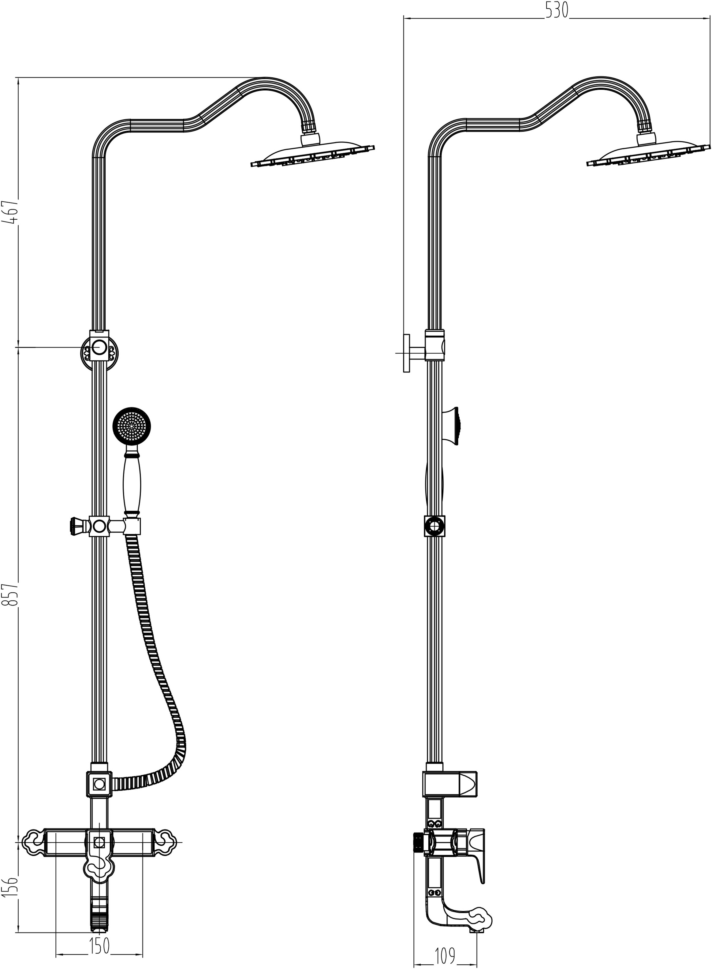 Душевая стойка ZorG Antic A 10150 BR, бронза - Вид №1