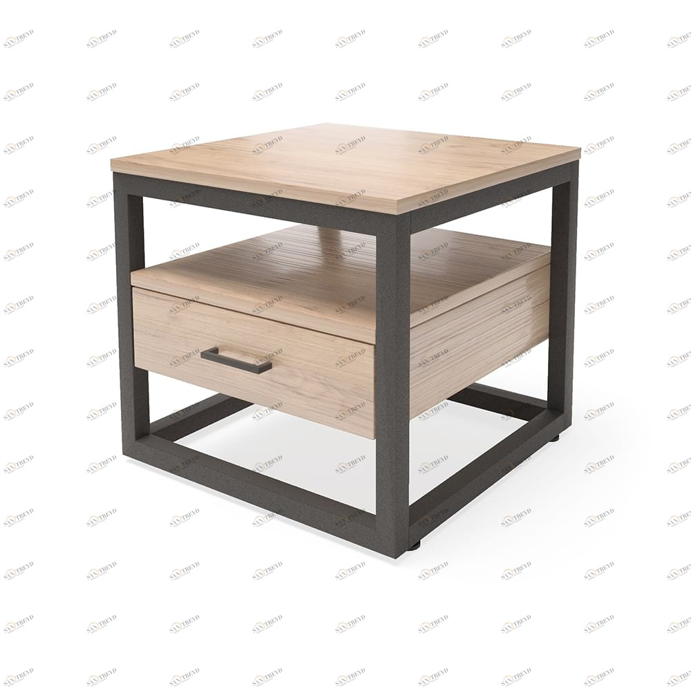 Тумбочка прикроватная для спальни с полкой темно-коричневая Neo Loft MILLWOOD TWINKLE 134470 Бежевый;черный 