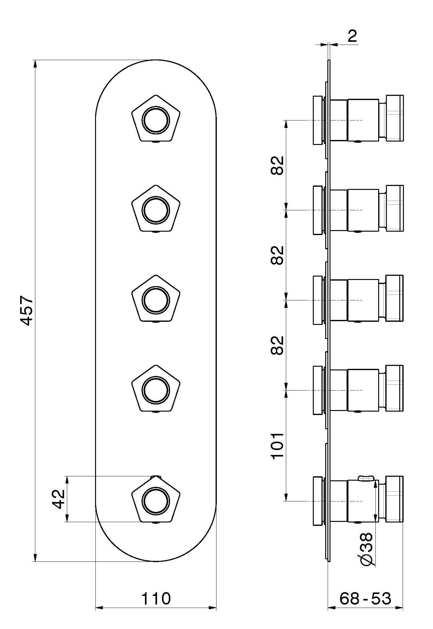 Термостатический смеситель для душа с 5 отверстиями Newform многофункциональные термостаты с 4 выходами ARCH-00032371 - Вид №3