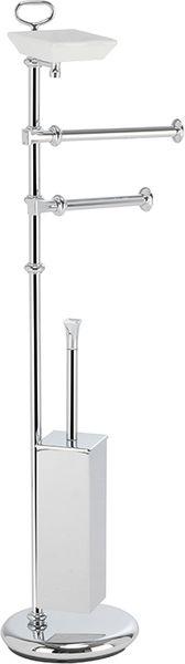 PR21(08) Stil Haus Prisma, cтойка: мыльн. + полотенцедер.+ бумагодер. + ёрш метал., цвет хром - белая керам.