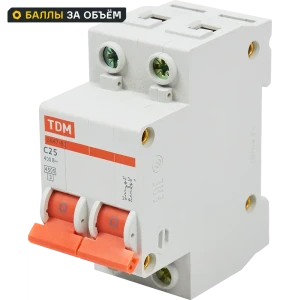 Автоматический выключатель TDM Electric ВА47-63 2P C25 А 4.5 кА SQ0218-0012 84399480 STLM-2014498