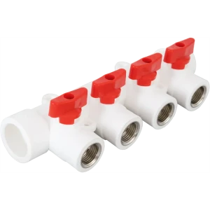 Коллектор РВК на 4 выхода с кранами 32 мм х 1/2" полипропилен