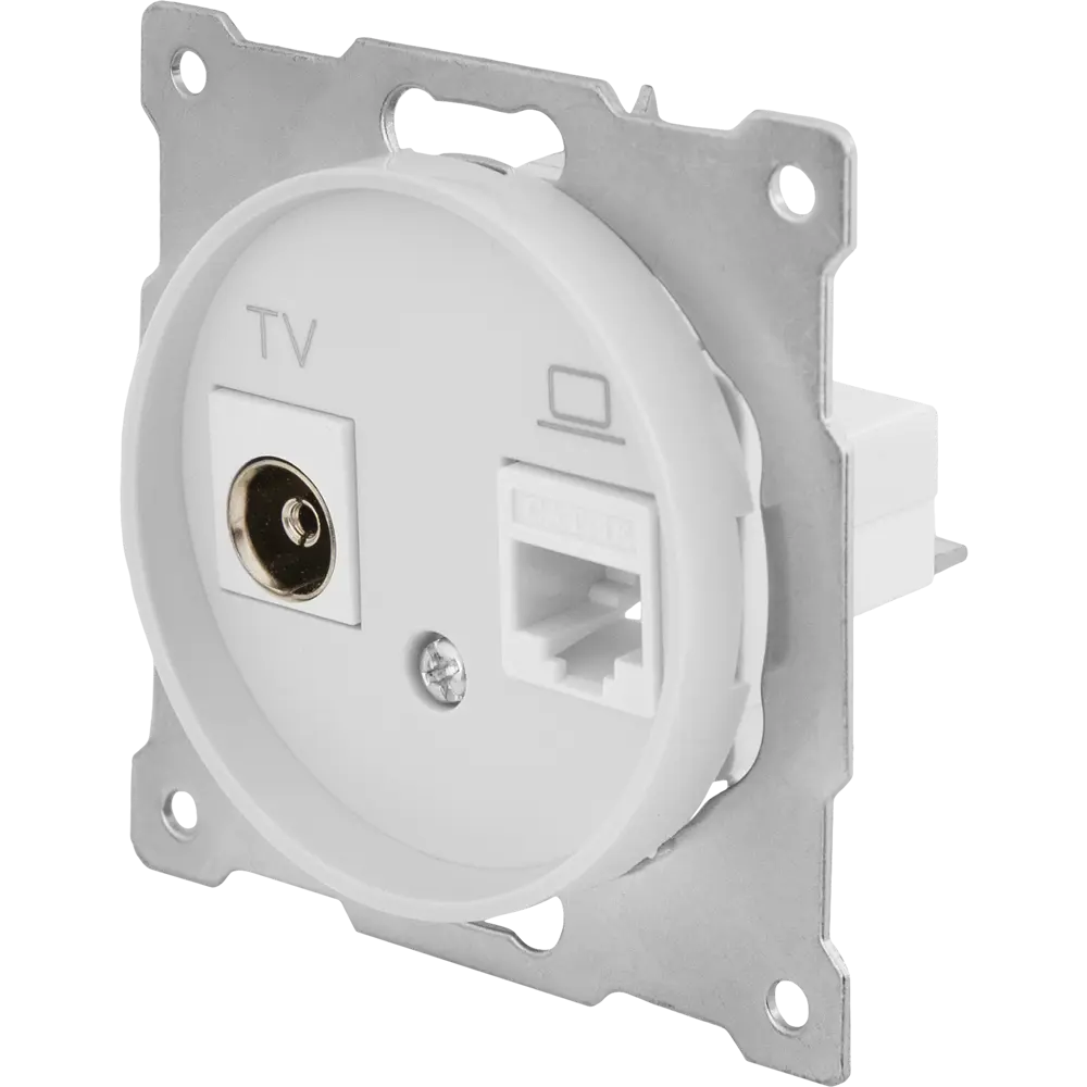 Розетка двойная антенна/компьютер TV/RJ45 кат.5e встраиваемая Onekeyelectro 1E20811300 цвет белый Florence STLM-2181027 - Вид №1