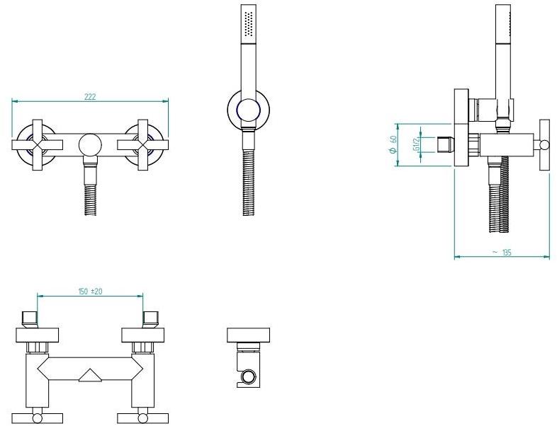 ZAZZERI Смеситель для душа с ручным душем с отдельными розетками с лейкой Da-da sun-id-1382660 - Вид №2
