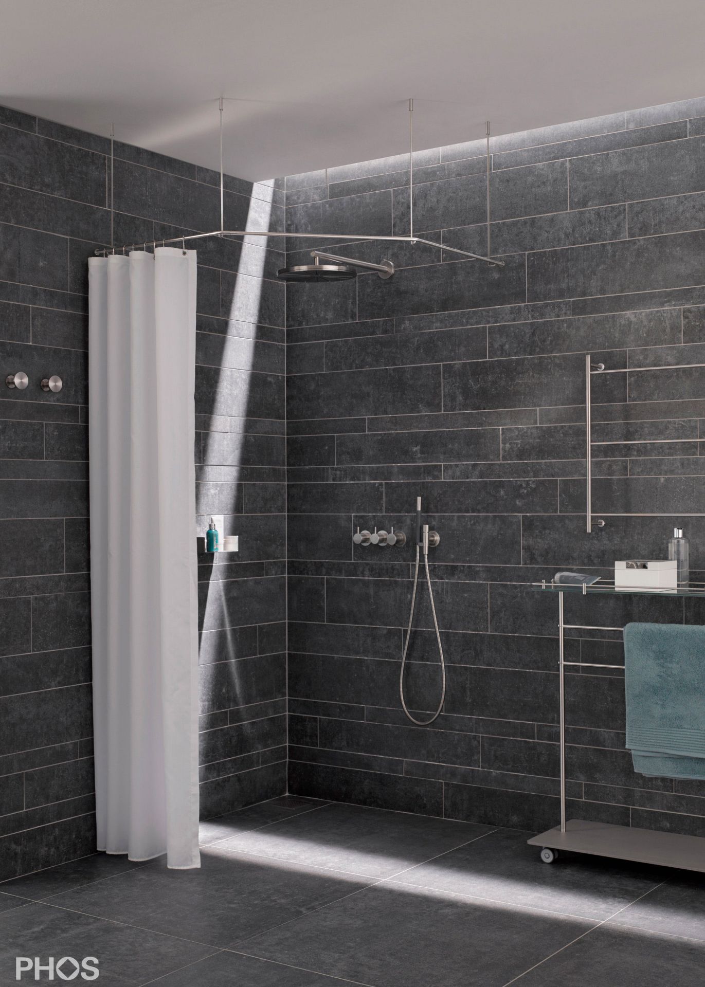 DSFE1200F Пятиугольный карниз для душевой занавески, 120 x 120 см, для крепления к потолку PHOS  - Вид №1