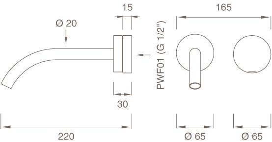Ceadesign Смеситель для умывальника настенный из нержавеющей стали на 2 отверстия Giotto plus Gio 72 - Вид №1