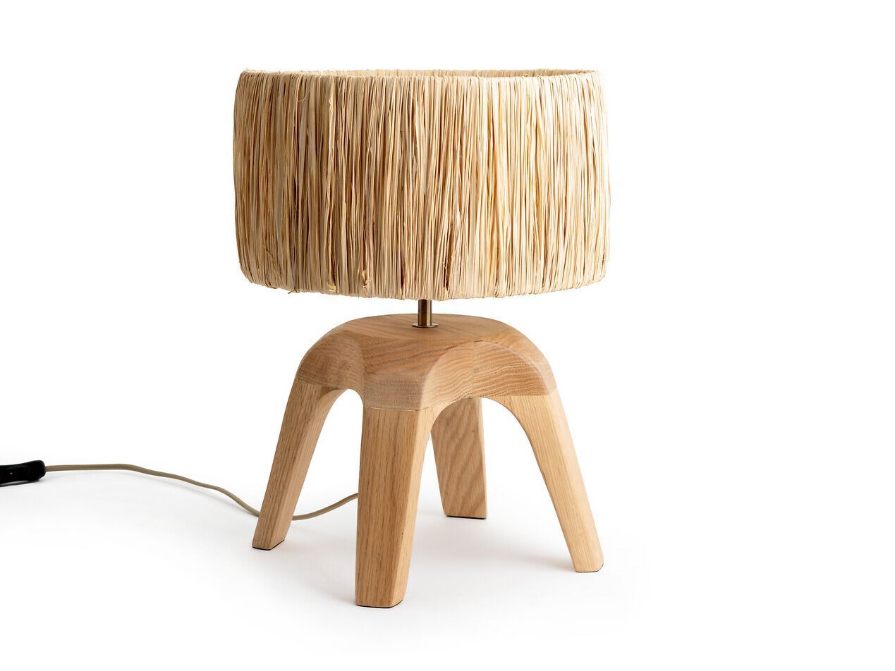 Настольная лампа из дуба и рафии AMPM LEONTI ARCH-00091553