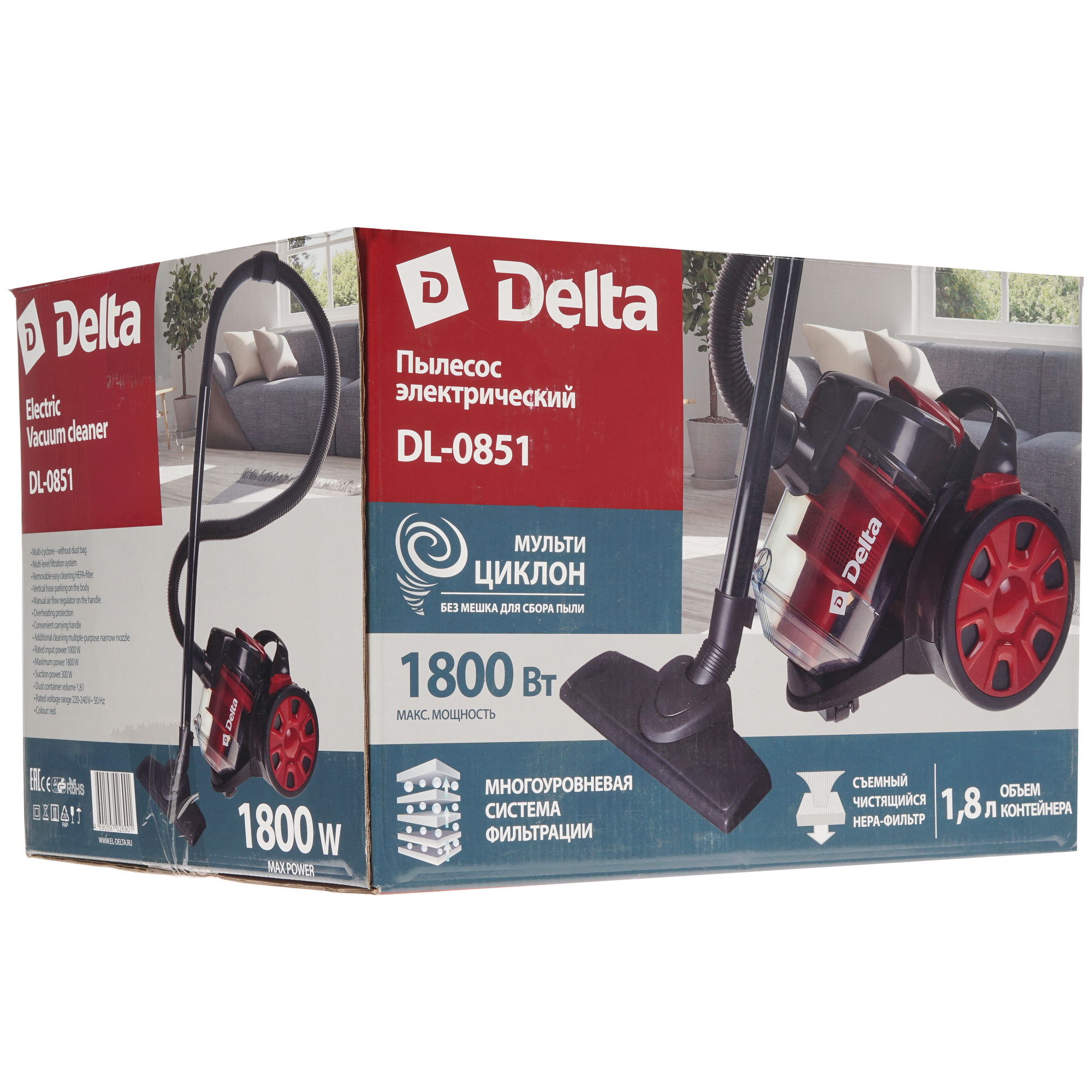 5300245 Пылесос DELTA DL-0851 красный STDN-0086089 - Вид №13