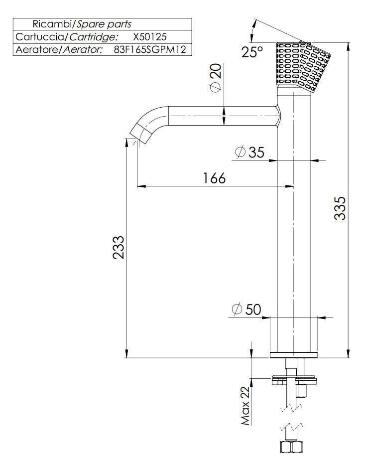 Однорычажный высокий смеситель для раковины без слива Remer Rubinetterie Celebrity ARCH-00029101 - Вид №2