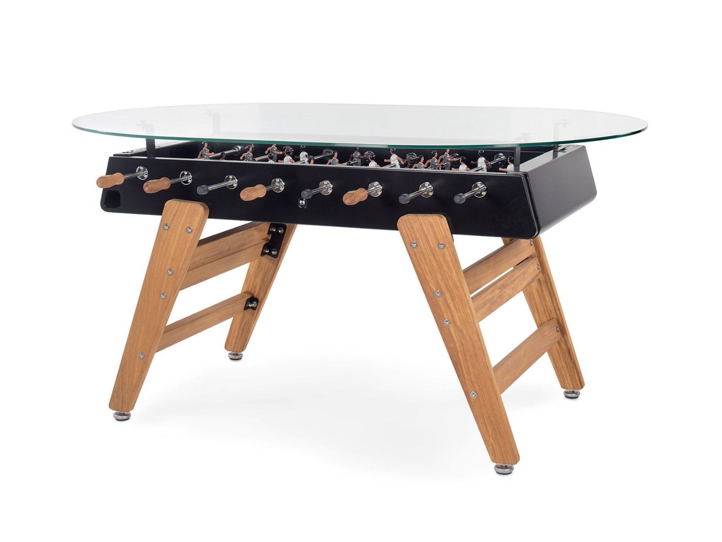 Овальный обеденный стол из стали и ироко со стеклянной столешницей RS Barcelona RS3 WOOD ARCH-00034979