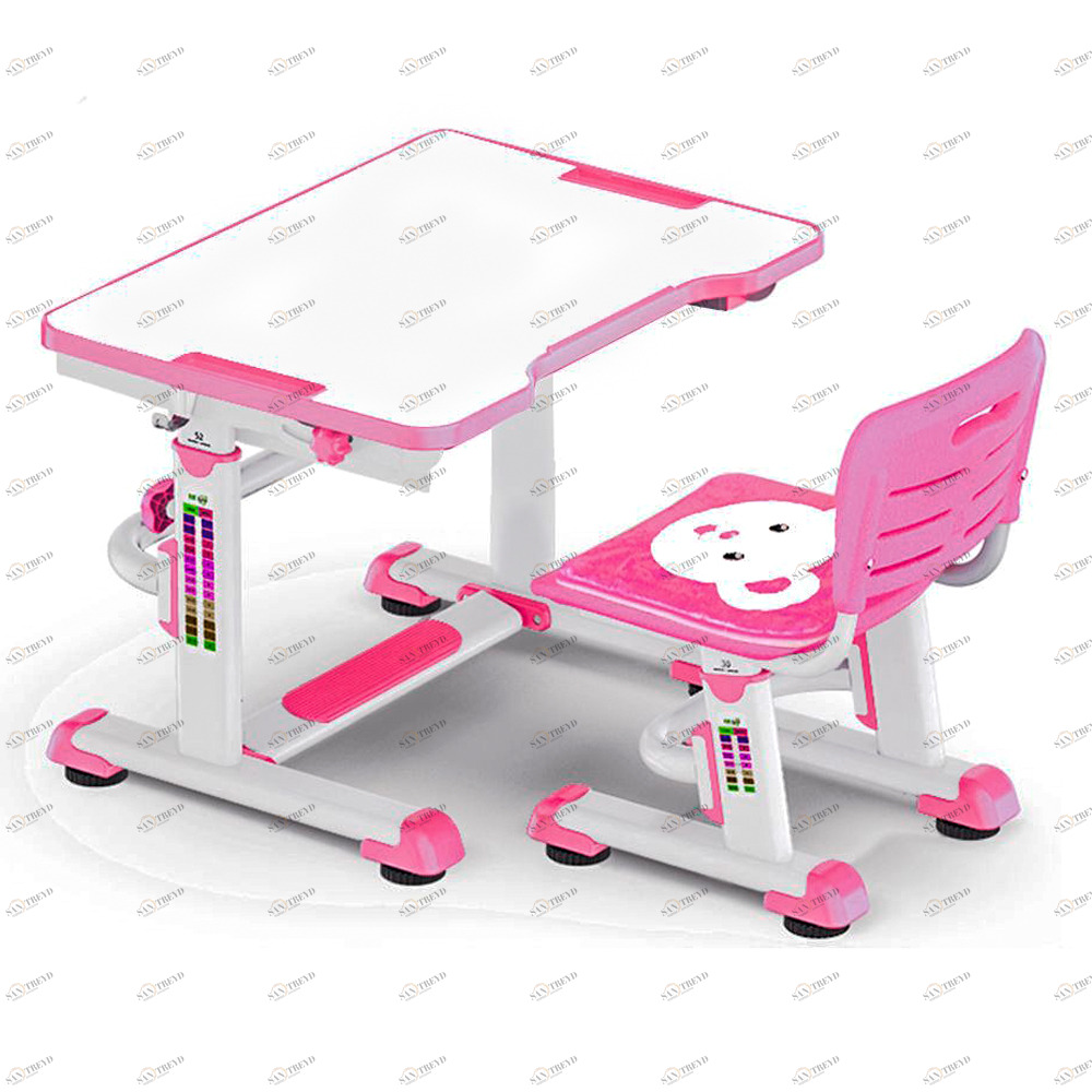 Растущая парта и стул BD-09 Teddy pink белая, розовая MEALUX EVO  336176 Белый;розовый Santreyd 