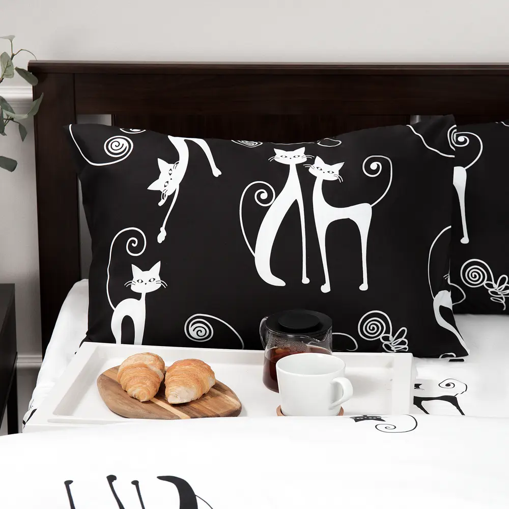 Комплект постельного белья Amore Mio Катс евро полисатин черный STLM-2209969 - Вид №2