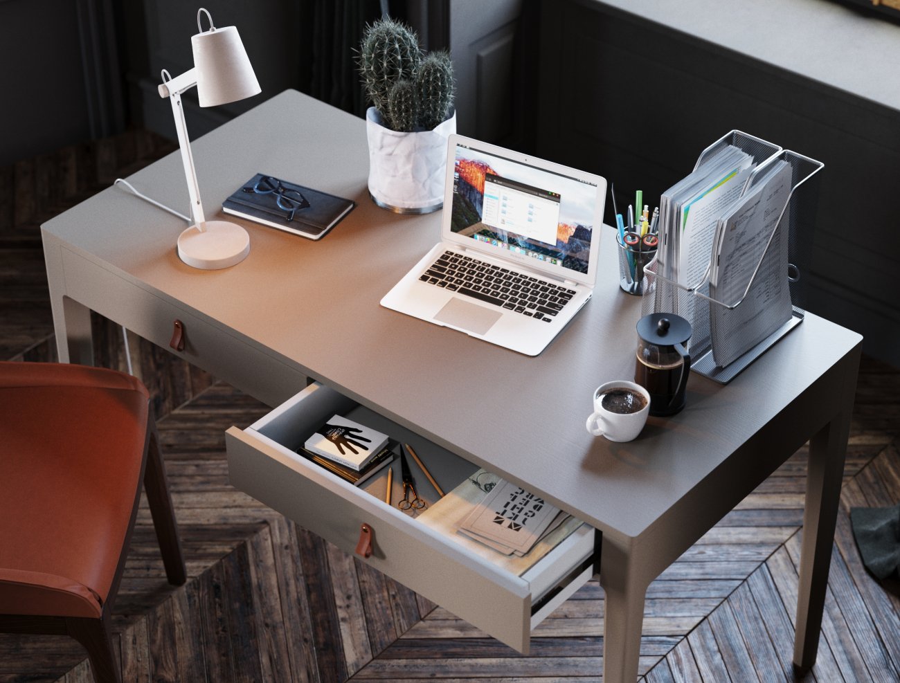 Письменный стол с ящиками марсала Case THE IDEA  210614 Красный  - Вид №4