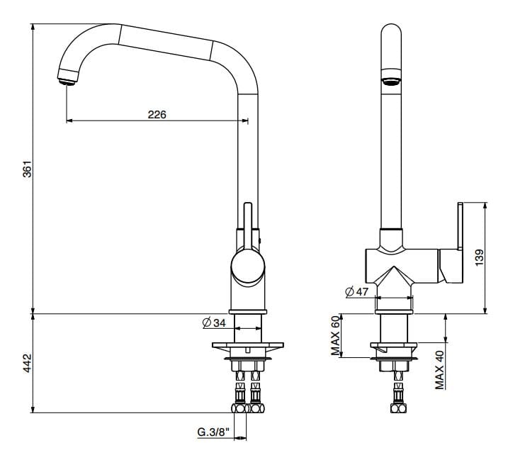 Однорычажный кухонный смеситель с поворотным изливом GATTONI Modern ARCH-00027138 - Вид №2