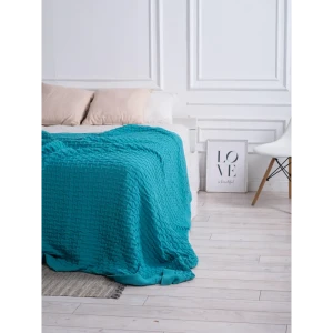 90719436 Плед-покрывало вязаный Almaforhome GreatWave GW/морволн, 200x220 см, трикотаж, цвет голубой STLM-1537796