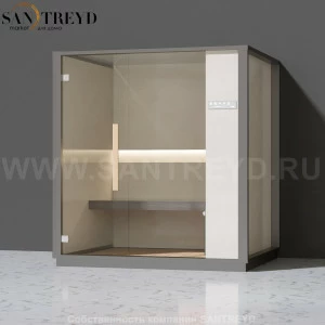 Effegibi ONE H LO60010001 Хаммам. Установка: к стене. Правая дверь. Мощность: 4,5 кВт макс. Размеры: длина 214 см, ширина 171 см. Отделка: матовый лакированный серый аллюминий и бежевый ламинат из керамогранита.