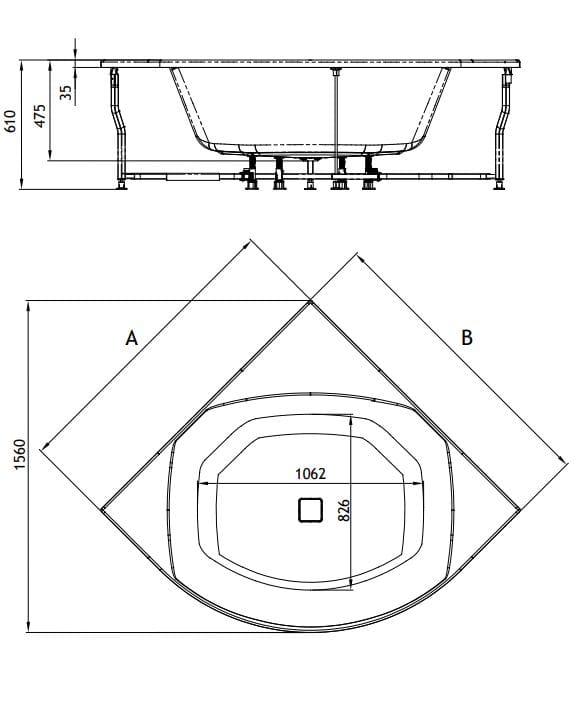 Угловая ванна с гидромассажем Kinedo Saphir ARCH-00054681 - Вид №2