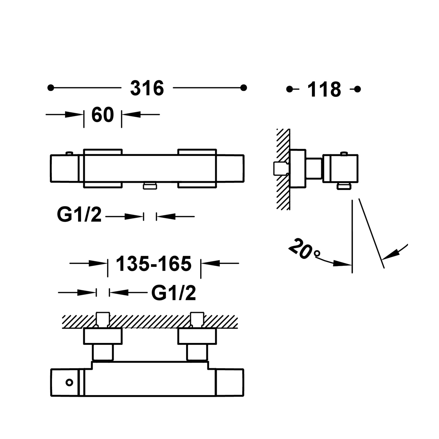 Настенный термостатический смеситель TRESMOSTATIC для ванны и душа-20217409AC TRES Thermostatic - Вид №1
