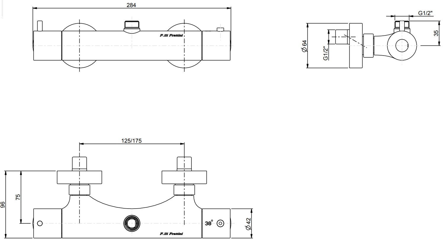 Rubinetterie Frattini Термостатический смеситель для душа внешний Gingo sun-id-1487694 - Вид №1