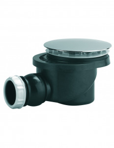 577200 000 00  Сифон для душевого поддона Д. 90 мм, круглая металлическая крышка, выход горизонтальный, очень высокий поток, NF, хромированный Valentin Хром