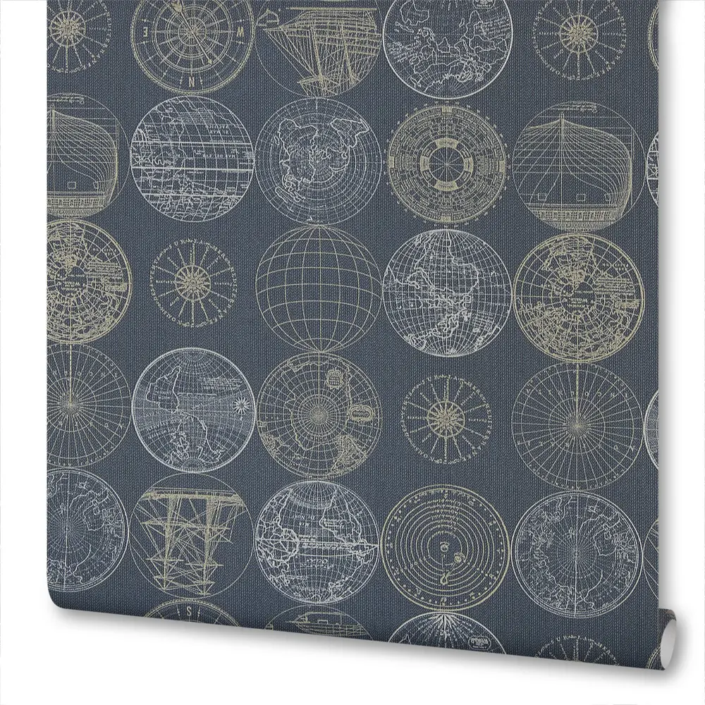 Обои на флизелиновой основе Карты 1.06х10 м цвет синий VS 998214 Victoria Stenova Путешествие STLM-2059761
