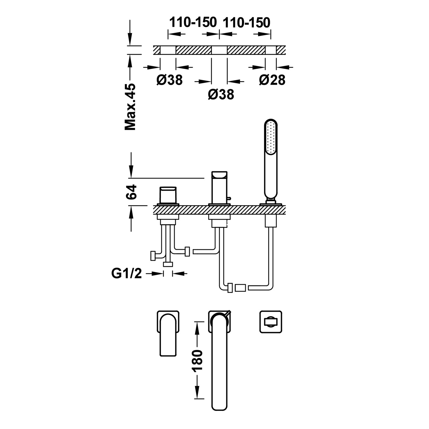 Смеситель для ванны с одной ручкой LOFT edge -20016203 TRES  - Вид №1