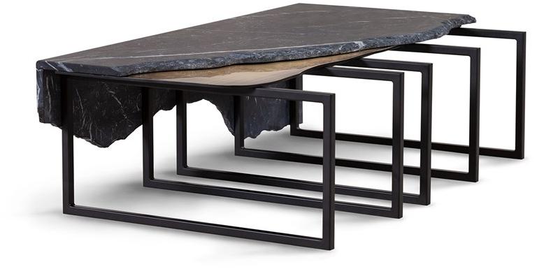 Greenapple Журнальный столик из мрамора black marquina и латуни Perfect raw G702420  - Вид №1