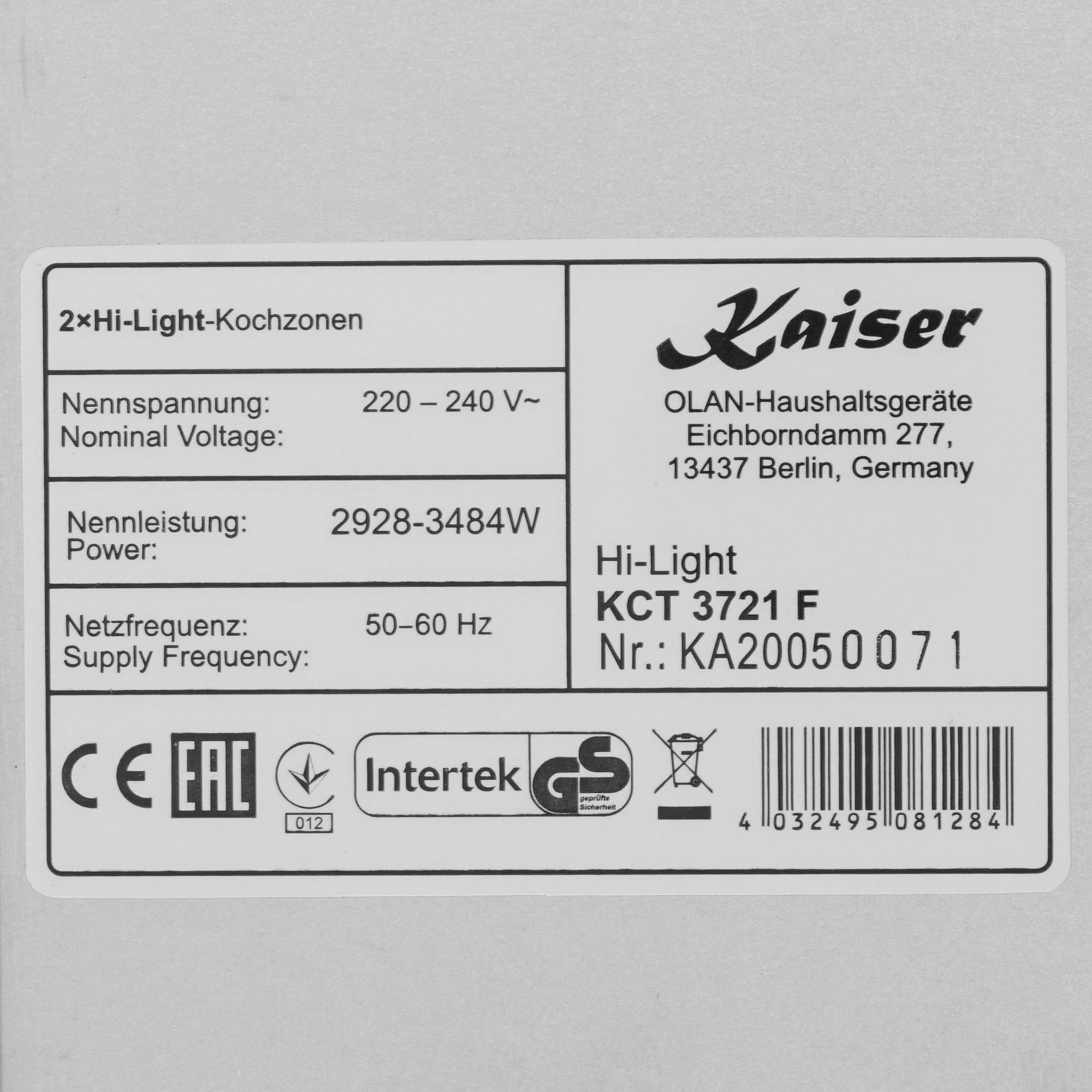 8196023 Электрическая варочная поверхность Kaiser KCT 3721 F STDN-0099610 - Вид №4