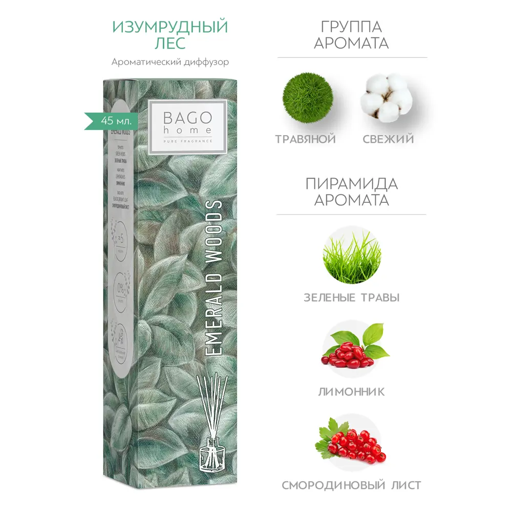 Ароматический диффузор Bago Home Изумрудный лес BGO0116 45 мл 87904894 STLM-2019881  - Вид №2