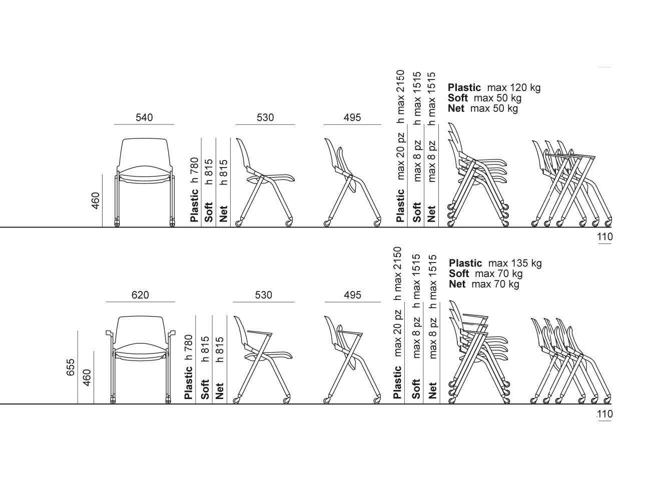 Штабелируемый сетчатый стул с колесами с подлокотниками Diemmebi laKENDÒ ARCH-00040421 - Вид №1