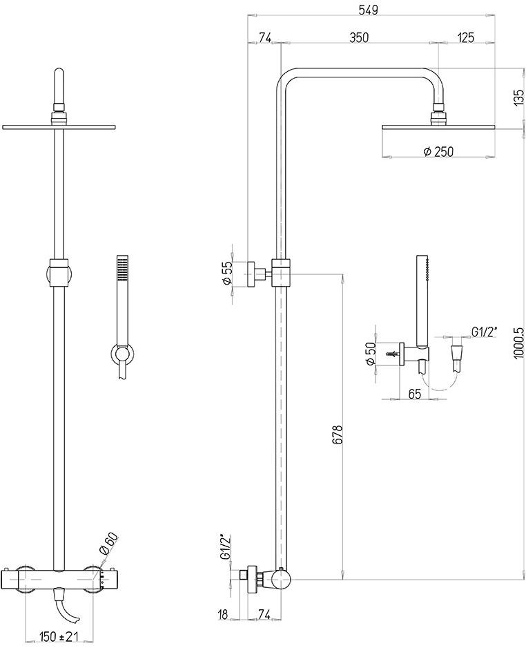 Душевая система Paini Cox 78PQ689TH с термостатом  - Вид №2