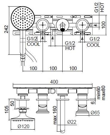 ZAZZERI Комплект для ванны с ручным душем на 4 отверстия Jk21 sun-id-1368391 - Вид №1