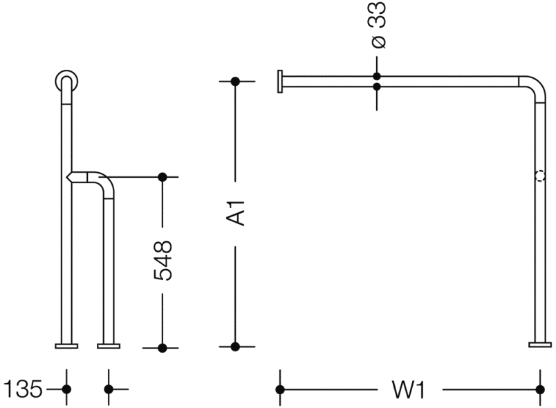 801.22.4S Опорная ручка для пола и стены, нестандартная длина HEWI Stützen  - Вид №1