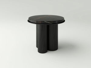 Журнальный столик из стали, дуба и камня