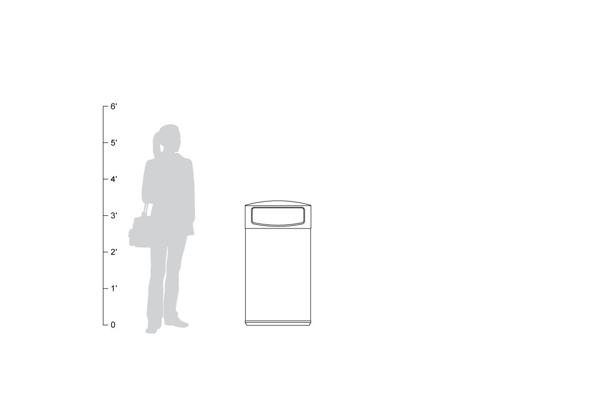 Универсальная емкость для мусора и утилизации, 24 галлона, верхнее отверстие, крышка с разделенным потоком, изображение «рециркуляция» на синем фоне, изображение «мусор» на сером фоне, корпус из нержавеющей стали с сатинированной отделкой и рисунком в вид Forms-surfaces FRMR190 - Вид №25