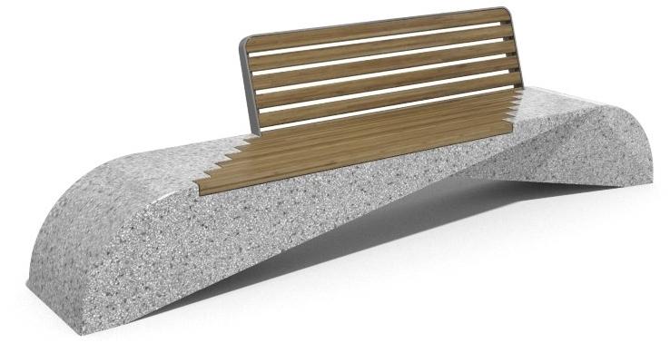 ENCHO ENCHEV - ETE Скамейка из бетона и дерева со спинкой  248  - Вид №2