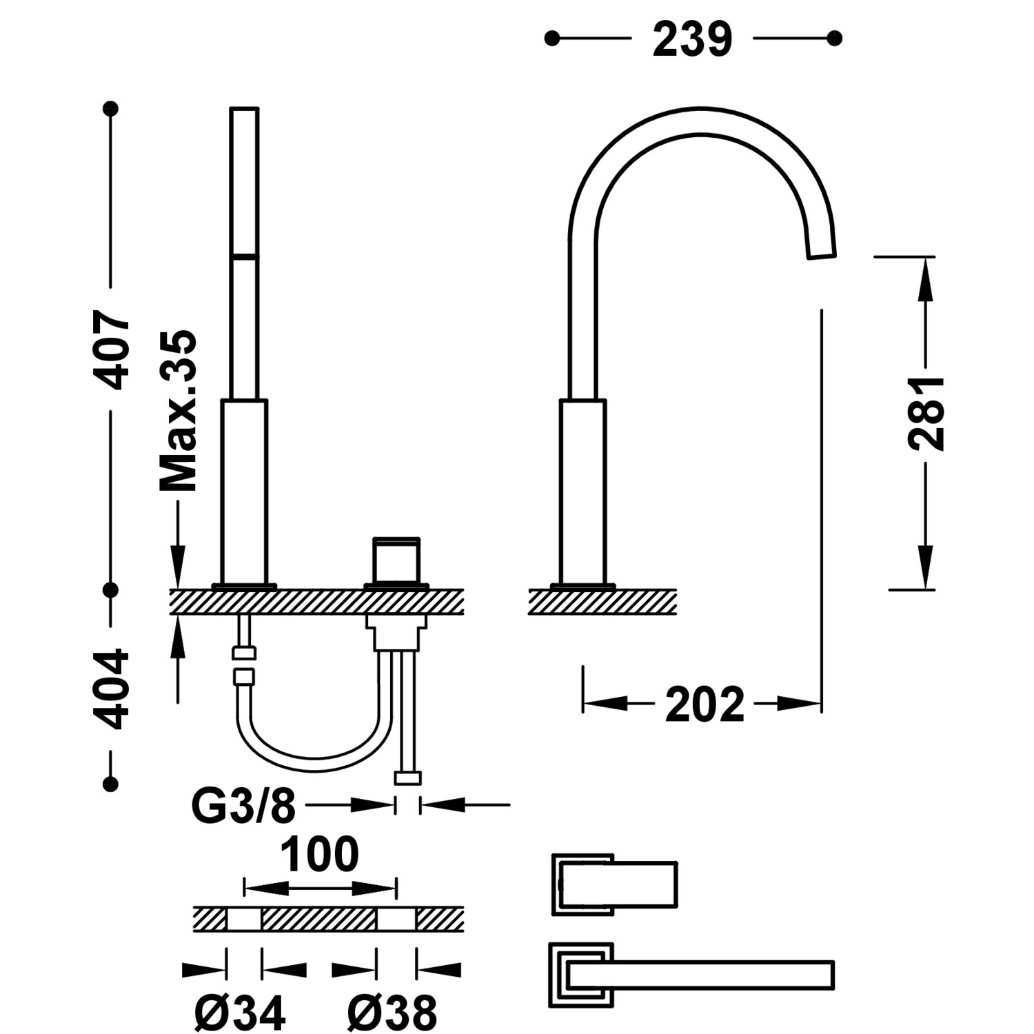 Смеситель для умывальника CUADRO High с одной ручкой-00610504OM TRES  - Вид №1