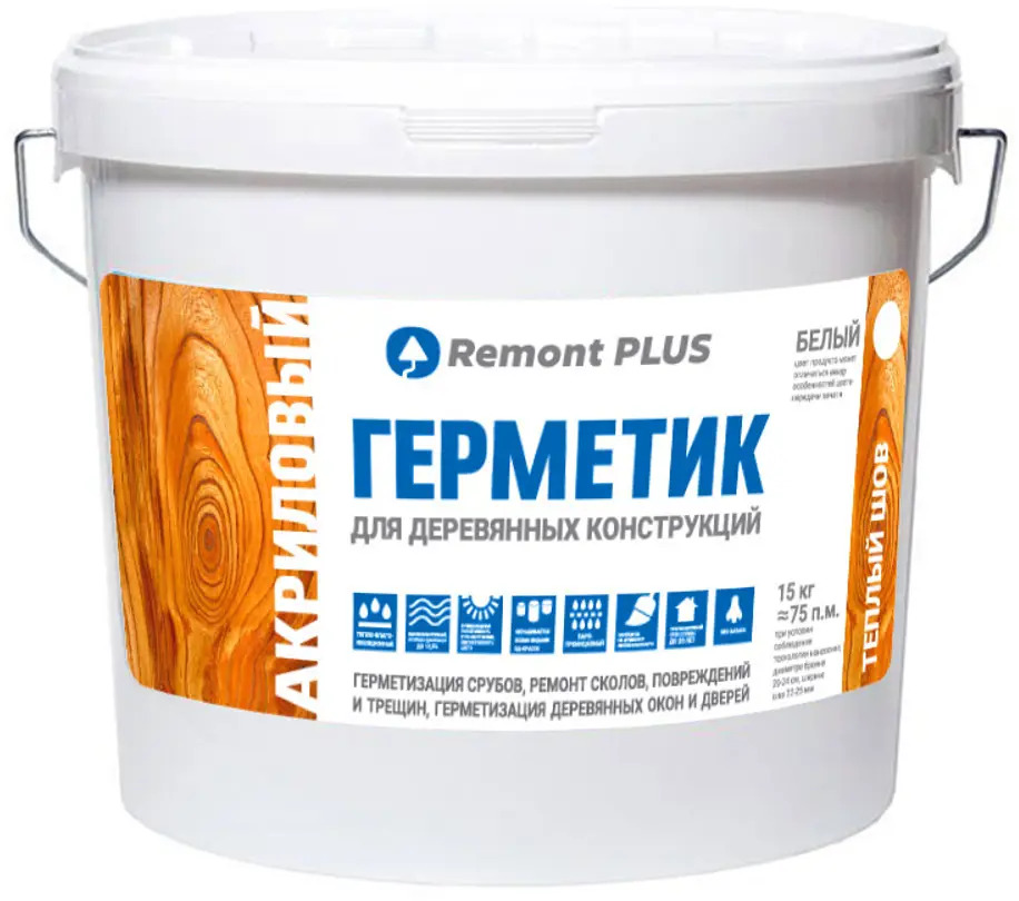 88299944 Герметик акриловый Remont PLUS для деревянных конструкций межшовный белый 10 л STLM-0077495