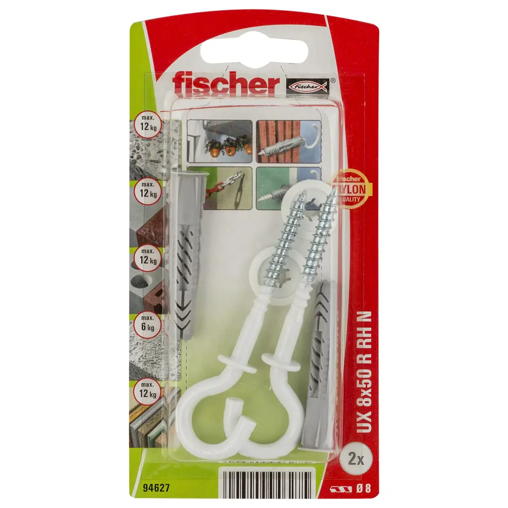 Дюбель универсальный Fischer UX с крюком-полукольцом, 8x50 мм, нейлон, цвет белый, 2 шт STLM-2184505 - Вид №1