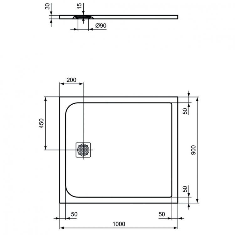 K8220FR Душевой поддон 100х90 см Ideal Standard ULTRAFLAT S  - Вид №2