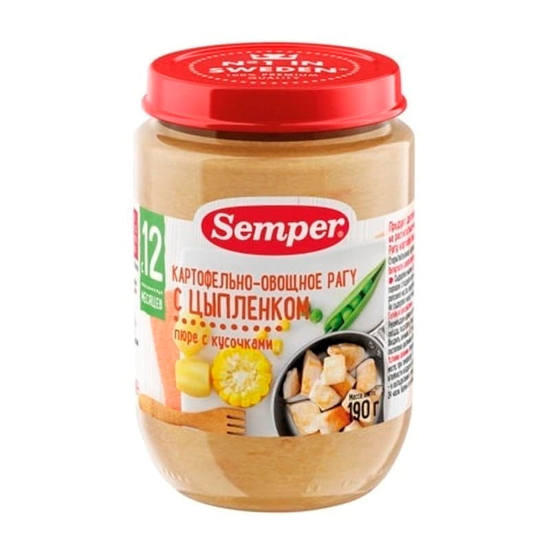 Пюре картофельно-овощное рагу с цыпленком с 12 месяцев Semper 190 г Santreyd 15739