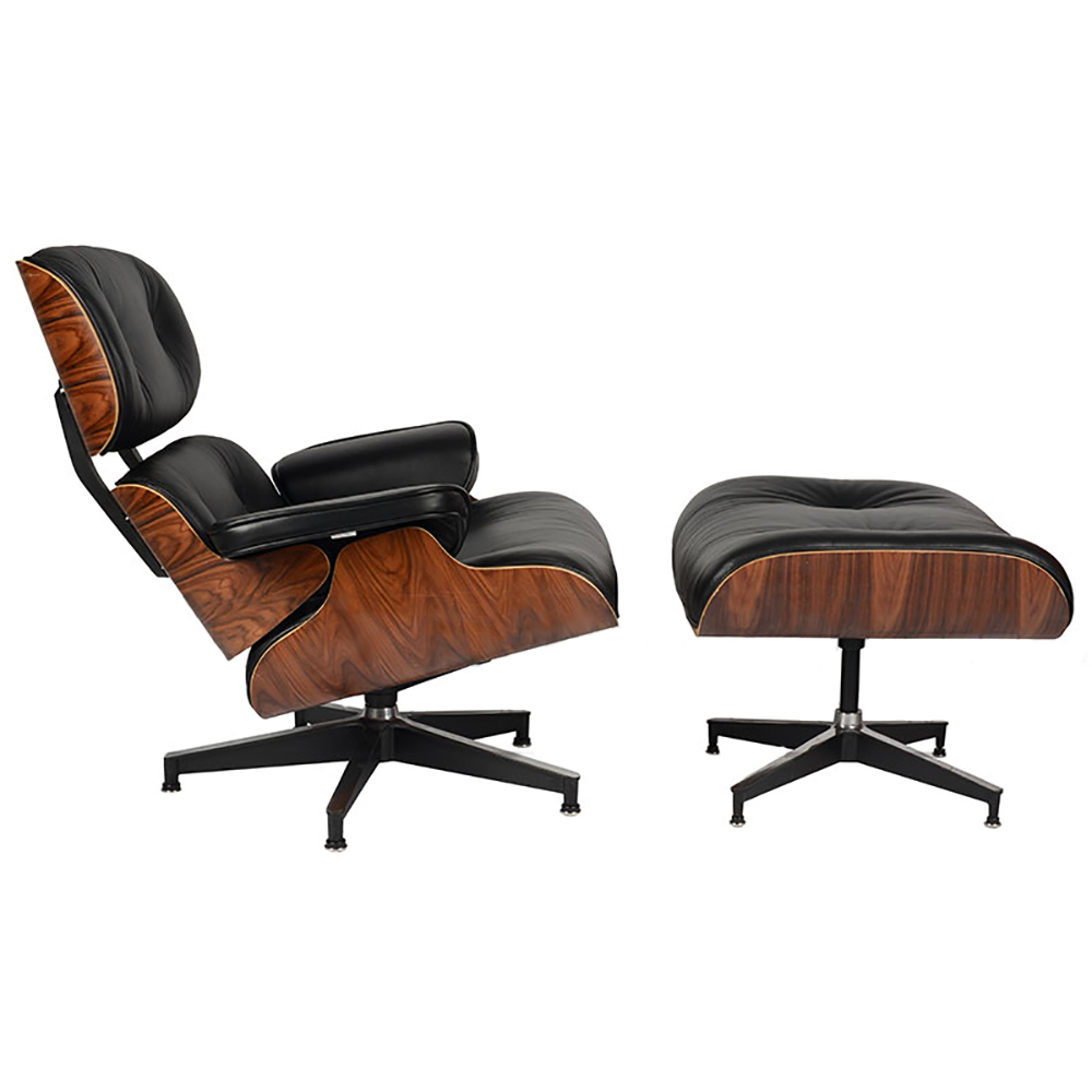 Кресло кожаное черное с подставкой для ног Eames Style Lounge Chair SOHO DESIGN ДИЗАЙНЕРСКИЕ, LOUNGE CHAIR 131497 Черный  - Вид №1